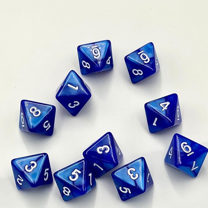 10 Pieces D8 Polyhedral Dice Set - 8 Sided Dice with Numbers | Ideal for Board Games, Classroom Activities, Party Table & Gaming Fun (Color: Blue, Size: 1.6cm/0.63in)