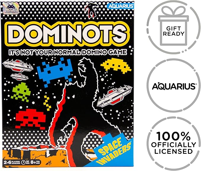 AQUARIUS Space Invaders Dominots Tile Game - Space Invader Themed Tile Game - Family Fun for Kids & Adults - Officially Licensed Space Invaders Merchandise & Collectibles