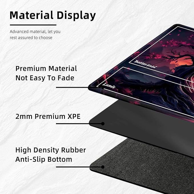 for MTG Playmat with Zones Storage Bag, for TCG Playmat and Playing Card Mat for Magic Board Games, Pink Leaves Tree Non-Slip Stitched Edges Game Mat, Rollable Foldable Card Playmats