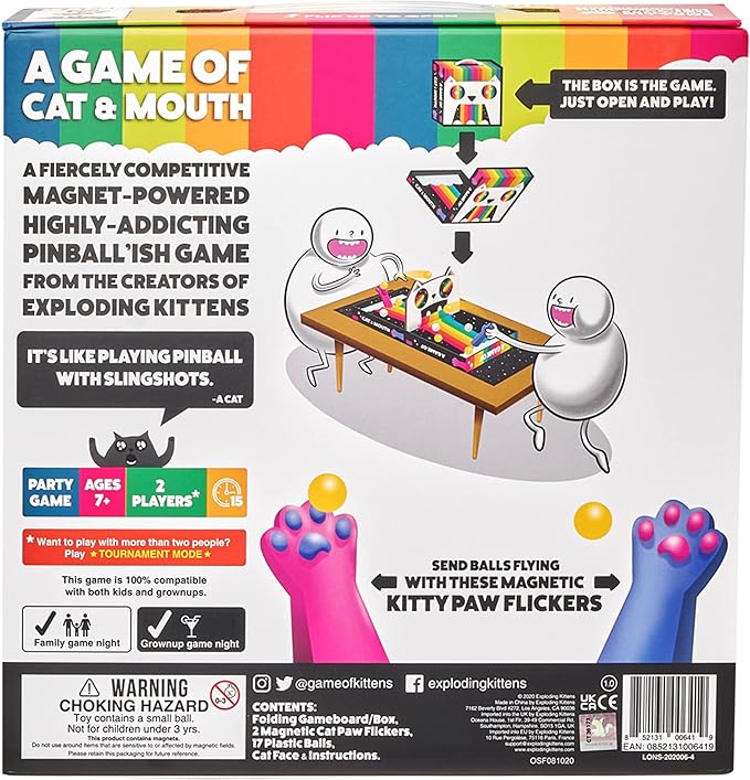 A Game of Cat and Mouth by Exploding Kittens – 2 Players, Ages 7+, 15-Minute Playtime – Magnet-Powered Pinball'ish Game – Fun Outdoor Party Card Games for Kids and Adults