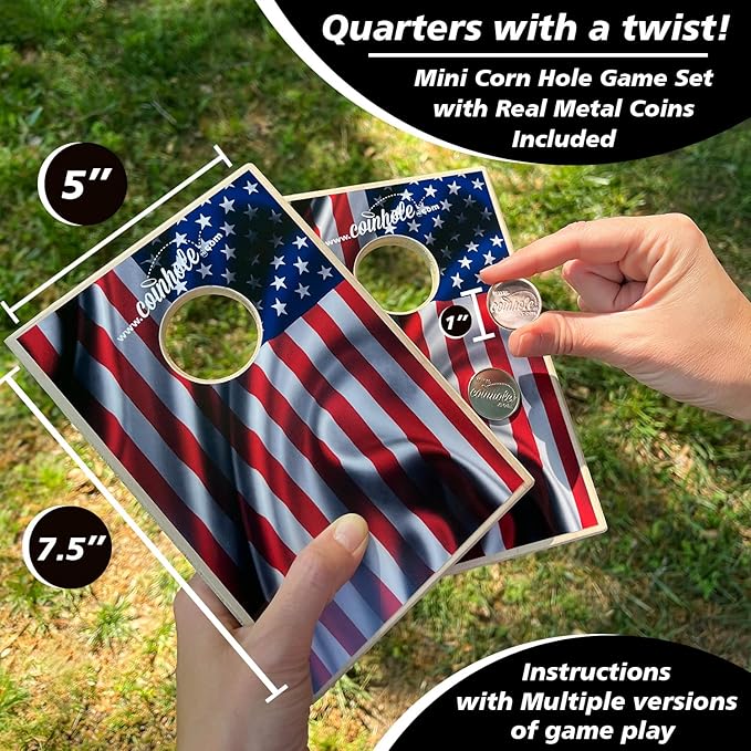 Desktop Coin Bouncing Party Set | Tabletop Cornhole Board | Small Travel Game Includes Coins