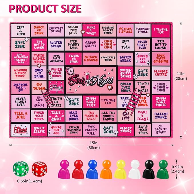 Drinking Games, Girls Night Rubber Mat Drinking Board Games for Adult, Funny Party Interactive Drinking Games for Girls Night, Bachelorette Party, Age 21+, 2-8 Players