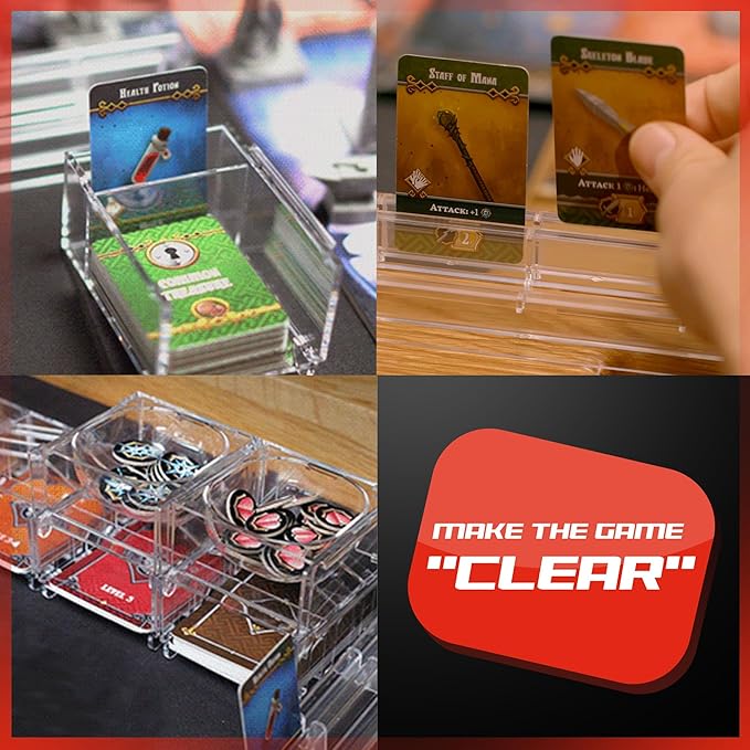 Clear Mini Card Game Holder [4 Pack] | Connectable Trading Card Sorting Trays | Durable Plastic Made | Board Game Organizers & Accessories Compatible with Multiple Board Card Games