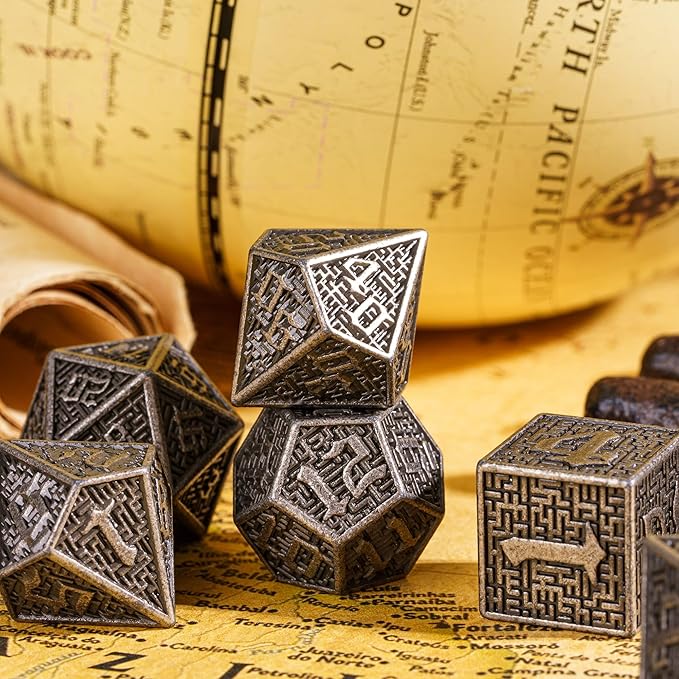 UDIXI Metal Dice DND Dice Set 7PCS Maze Carved D&D Polyhedral Dice for Dungeons and Dragons Role Playing Games and Other Tabletop Dice Games