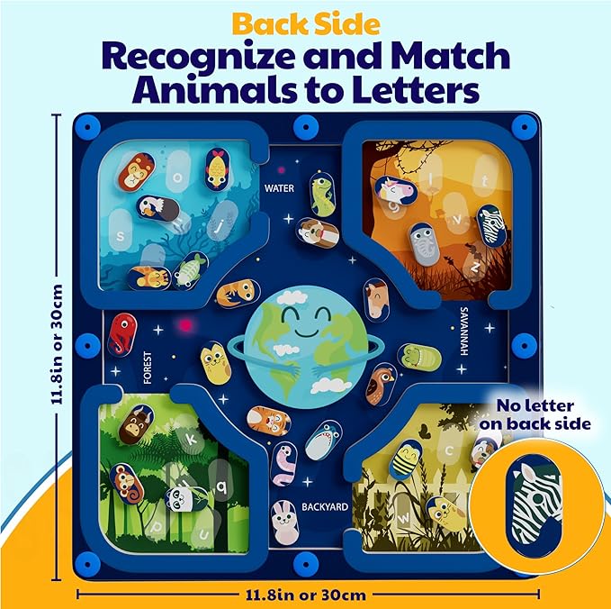 2 in 1 Animal Magnetic Alphabet Maze Board - ABC Learning Alphabet Games & Montessori Fine Motor Skills Toys for 3 4 5 Year Old Boys & Girls - Educational Letter Recognition Puzzle for Kids & Toddlers