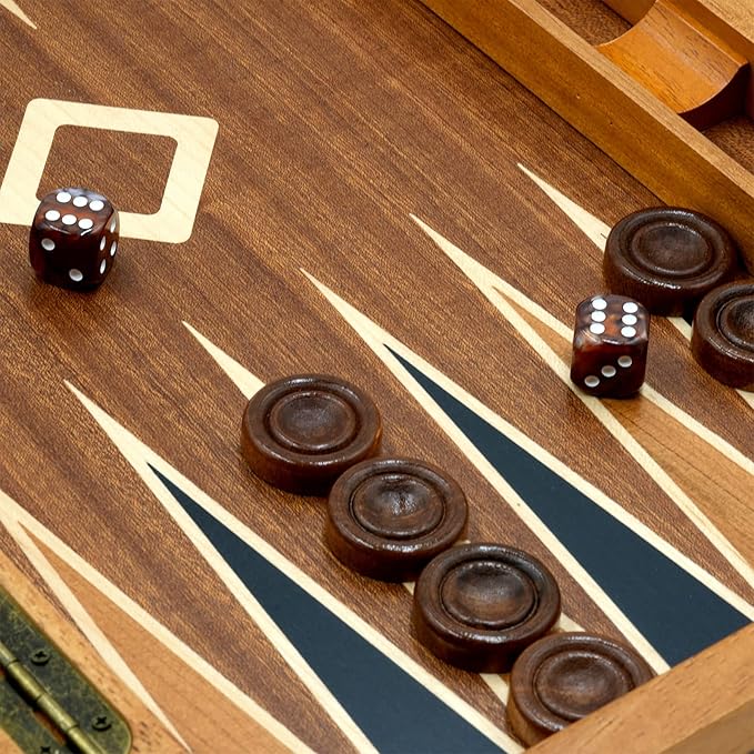 Woodronic 17" Wooden Backgammon Set, Folding Classic Board Game, Best Strategy Game and Smart Game of Tactic for Kids and Adults