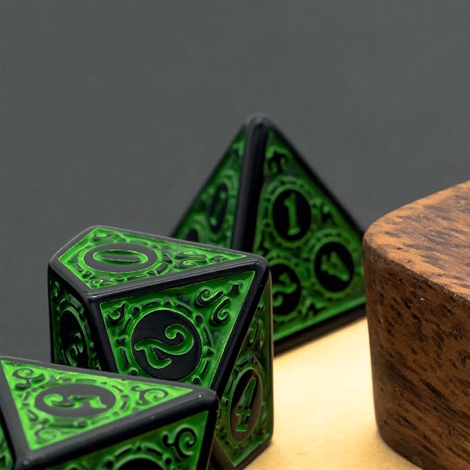 DND Dice Set -D&D Polyhedral Dice (7 Pcs) with Black Dice Bag for Dungeons and Dragons Role Playing Dice Games RPGs (Dice-Green with Black Edge)