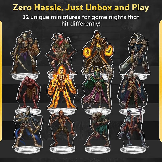 D&D Compatible Miniatures, Undead DND 2D Miniatures with Double-Sided Graphics, Durable Acrylic DND Minis, Unique Designs for Tabletop RPGs