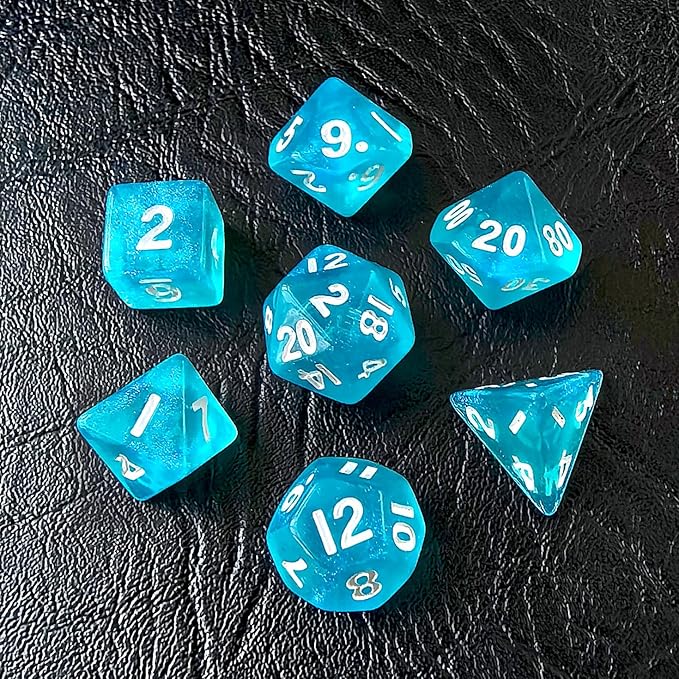 Moonstone 10mm Mini DND Dice Set for MTG RPG Dungeons and Dragons Role Playing Game, Moonstone Light Blue Color