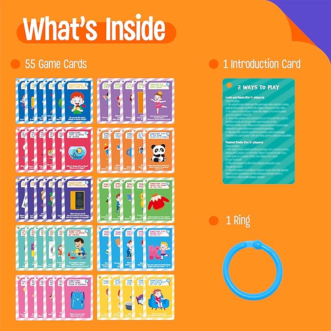 SpriteGru 56PCS Indoor Scavenger Hunt Cards, Found Items Indoor Seek and Find Card Game for for Homeschooling, Toddlers, Kids & Preschoolers, 1 Plastic Ring Included