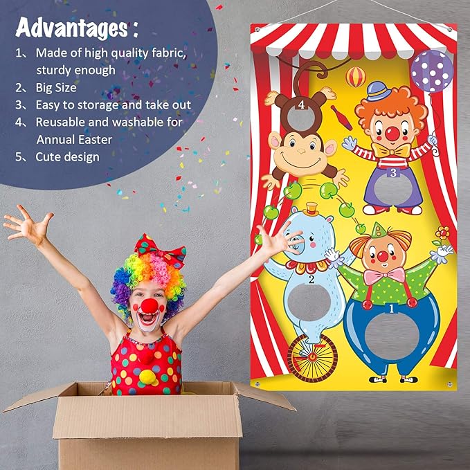 Blulu Carnival Toss Games Banner with 3 Bean Bags Carnival Game for Kids and Adults Circus Theme Party Decorations for Birthday Family Fun Throwing Indoor Outdoor