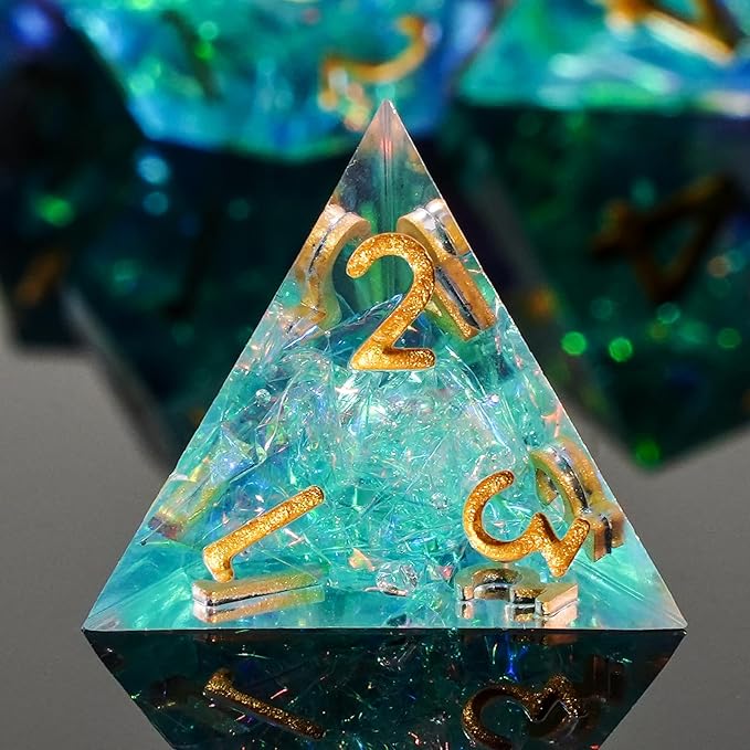 DND Dice Set Dungeons and Dragons Dice Sharp Edged Dice Set of 7 DND Faceted Dice Golden Numbers and Beautiful Iron Box Perfect for Dungeons & Dragons RPG and Board Game(Cyan Purple)