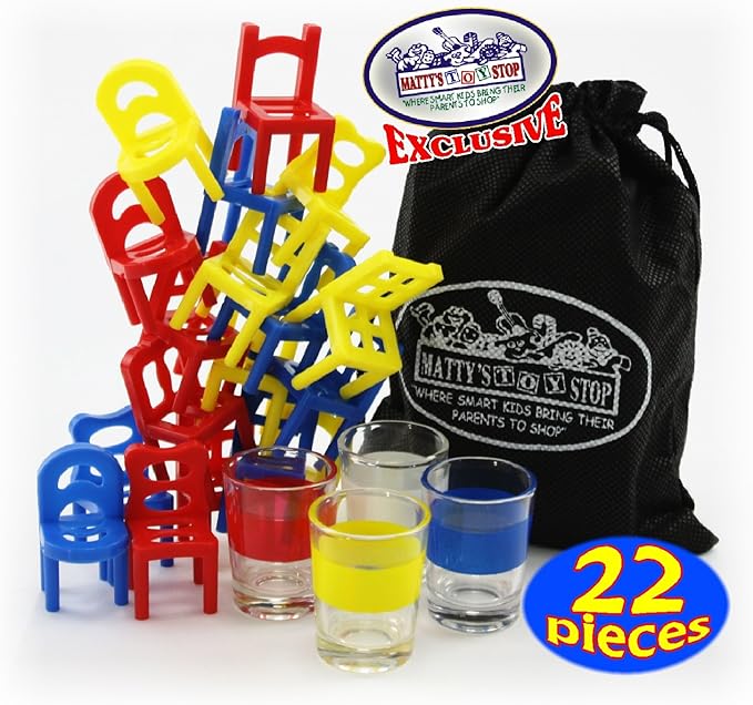 Matty's Toy Stop Drunken Chairs Deluxe Chairs Stack & Balance Drinking Game with Exclusive Storage Bag