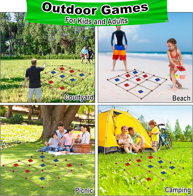 4 Ft x 4 Ft Giant Tic Tac Toe Game, Outdoor Backyard Yard Games Party for Kids Adults Family, Jumbo Bean Bag Toss Across Game for Backyard, Camping, Yard, Large Tic Tac Toe Lawn Field Day Games