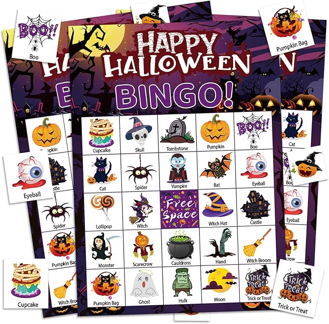 Halloween Bingo Game Cards for Adults, 24 Players Halloween Bingo Game Halloween Bingo Cards Halloween Party Games for School Office Classroom Family Activities Halloween Party Supplies