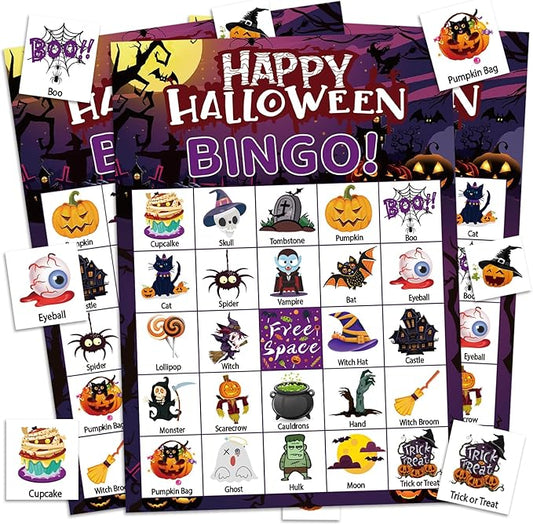 Halloween Bingo Game Cards for Adults, 24 Players Halloween Bingo Game Halloween Bingo Cards Halloween Party Games for School Office Classroom Family Activities Halloween Party Supplies