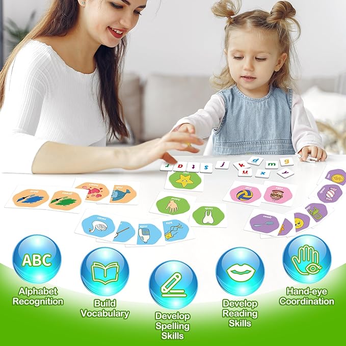 First Word Games,Magnetic Letters & Flash Cards,Phonics Games,Alphabet Learning Toys, Refrigerator Fridge ABC Magnets for Kids,Speech Therapy Toys for Toddler,Spelling for Preschool Classroom