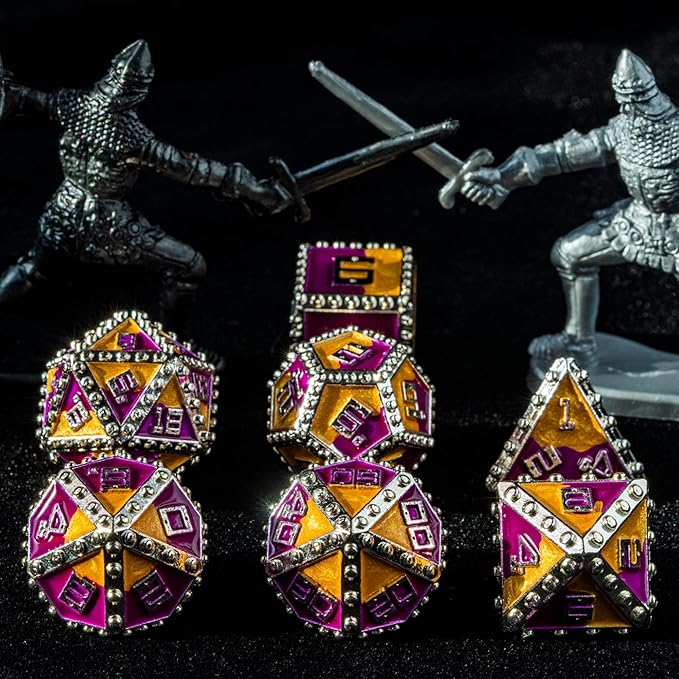 UDIXI Metal Dice Set, Metal DND Dice Set Rivet D&D Set for Dungeons and Dragons Role Playing Games (Purple Golden)