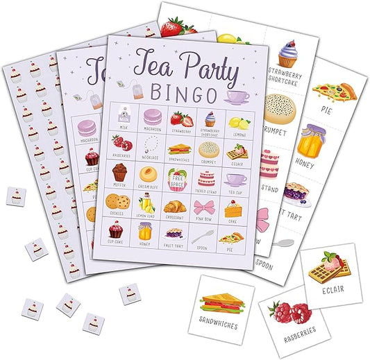 Tea Party Bingo Cards, Let’s Par-Tea Game for 24 Players, Garden Tea Party Games for Family Friends Activities, Holiday Party Favors Supplies Decorations(05)