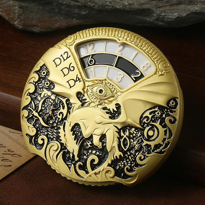 Dragon Roulette Spinner Dice DNDND 7-in-1 Fidget Spinner Metal DND Dice Set with Luxurious Gift Box for Dungeons and Dragon and Tabletop Game (Gold with Black)