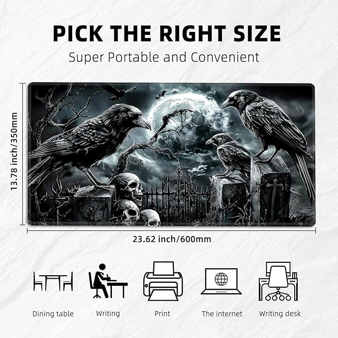 for MTG Playmat with Storage Bag, for TCG Playmat and Playing Card Mat for Magic Board Games, Non-Slip Ravens Skull Desk Mat, Stitched Edges Game Mat, Rollable & Foldable Card Playmat