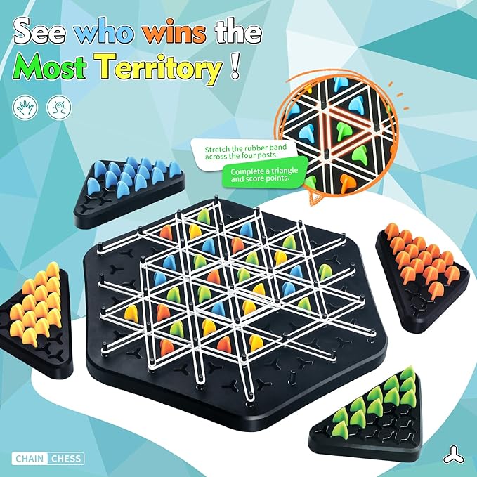 Large Size Chain Triangle Chess Game, Triggle Game, Board Game for Family Game Night - Family Board Games for Kids and Adults - 2-4 Players - Ages 3 Years and Up