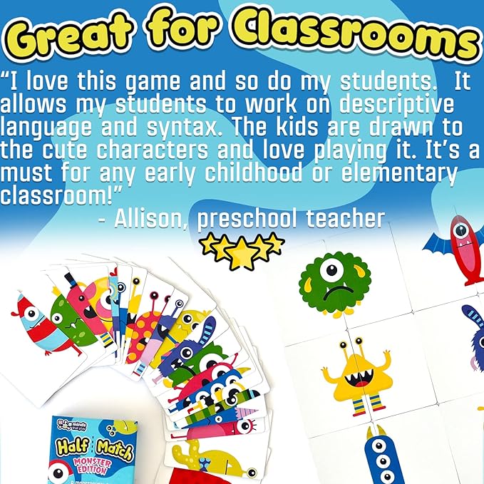 Minds That Play Monster Edition - Back to School Game for Fun Educational Matching - Memory Card Game for Kids Ages 4-5 - 6-7 - 8-9 - Perfect for Family & Children - Speech Therapy