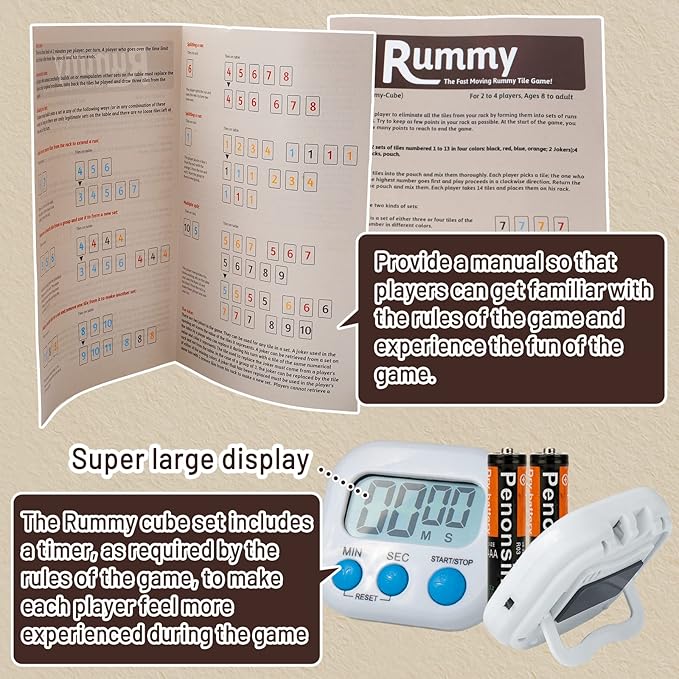 Extguds Deluxe Rummy Cube Game Set, 106 Tiles Rummy Cube Game,Classic Wooden Rummy Game,with 4 Handmade Wooden Racks, Portable Canvas Bag, Rummy Tiles Travel Set for Family Classic Board Games