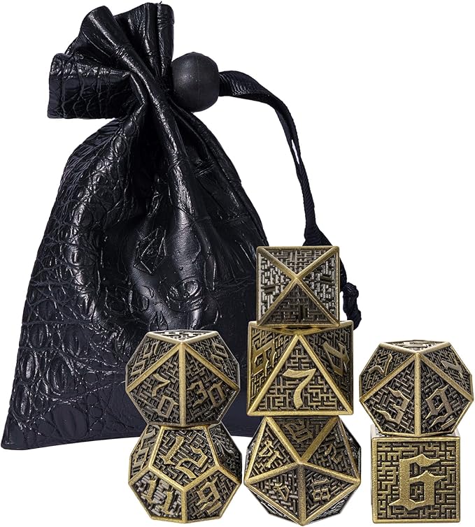 UDIXI Metal Polyhedral Dice Set D&D, 7PCS Metal DND Dice Set RPG Die Bronze for Dungeons and Dragons Role Playing Games