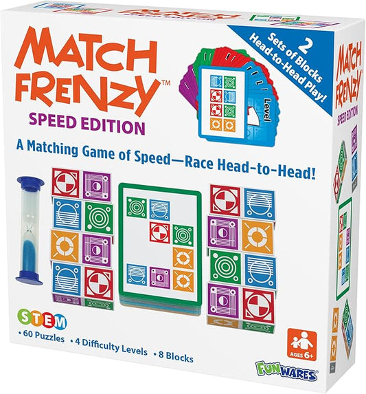 Funwares Match Frenzy: Portable Pattern Matching Puzzle Game, Family Mini Board Games, Perfect for Travel & Home Play, Road Trip Activities for Kids and Adults, Quick Set-Up - 2-Player