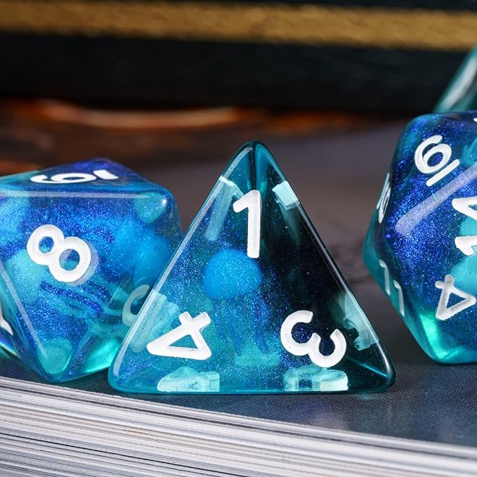 UDIXI D&D Polyhedral Dice Set, 7PCS Resin DND Dice Set Glow in Dark Dice for Dungeons and Dragons RPG and Other Tabletop Games, d and d (Jellyfish)