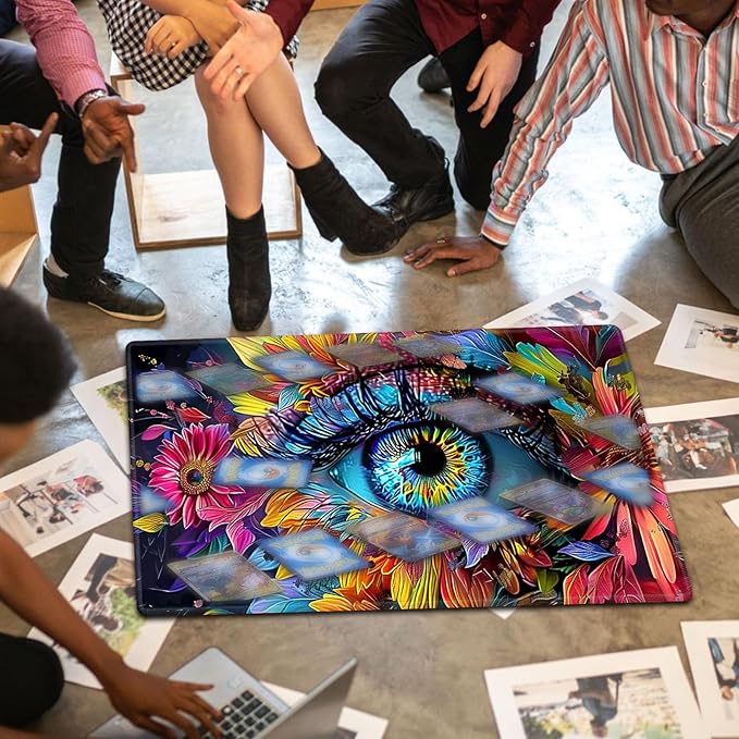 for MTG Playmat for Trading Card Games, Non-Slip Rubber Smooth Surface with Stitched Edges, Durable Desk Pad for Card Games, Custom Playmat Anime Playmat, A Cosmic Eye with Flowers