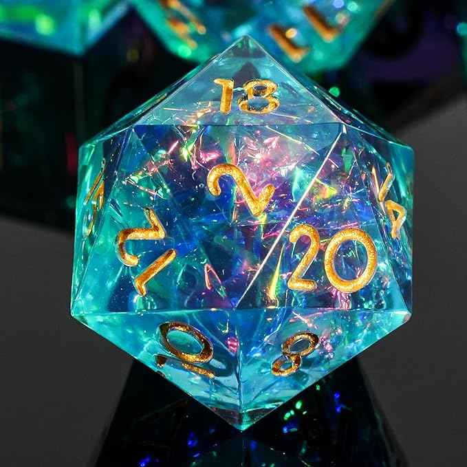 DND Dice Set Dungeons and Dragons Dice Sharp Edged Dice Set of 7 DND Faceted Dice Golden Numbers and Beautiful Iron Box Perfect for Dungeons & Dragons RPG and Board Game(Cyan Purple)
