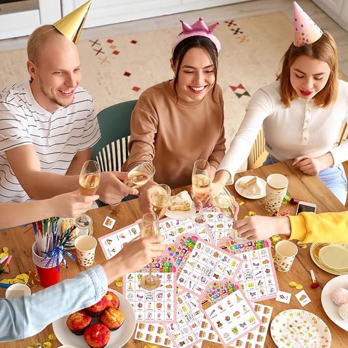 Birthday Bingo Game Cards, 24 Players Birthday Bingo Cards Party Games for Family Friends Adults Large Group Holiday Activities Supplies
