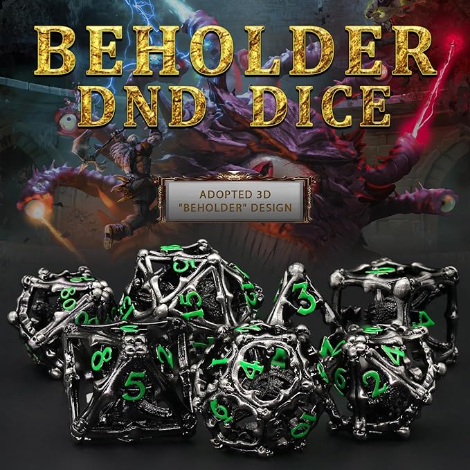 Beholder Dice Set DND, Dragon Eye Dice, ZHOORQI 7PC/Set Polyhedral Dices for Dungeons and Dragons, RPG, Eye Monster D&D Gifts（Eye -Green Number）