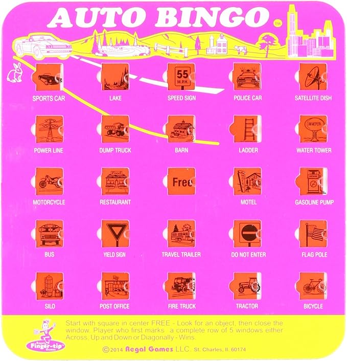 Regal Games The Original Travel Bingo Game Card