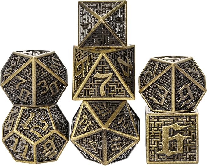 UDIXI Metal Polyhedral Dice Set D&D, 7PCS Metal DND Dice Set RPG Die Bronze for Dungeons and Dragons Role Playing Games