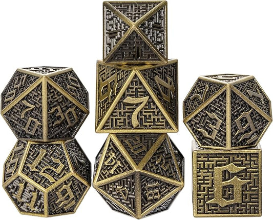 UDIXI Metal Polyhedral Dice Set D&D, 7PCS Metal DND Dice Set RPG Die Bronze for Dungeons and Dragons Role Playing Games