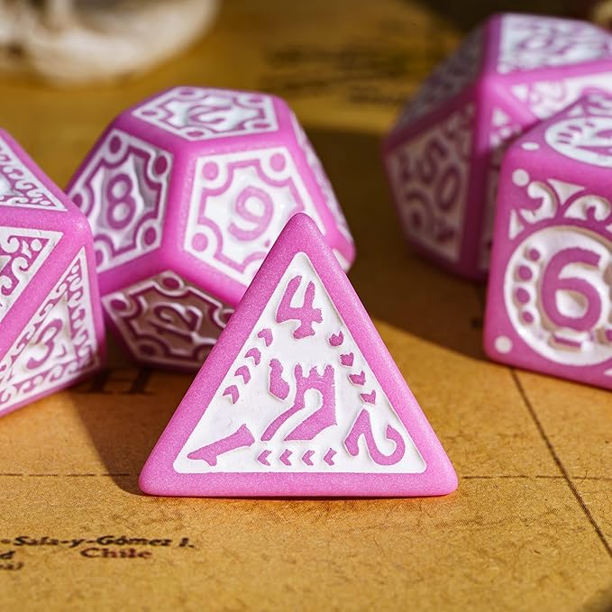 7-Die DND Dice Set New Pattern Polyhedral Dice Set with Leather Bag D&D Dice Set for Dungeons and Dragons RPG MTG Table Games(Pink White)