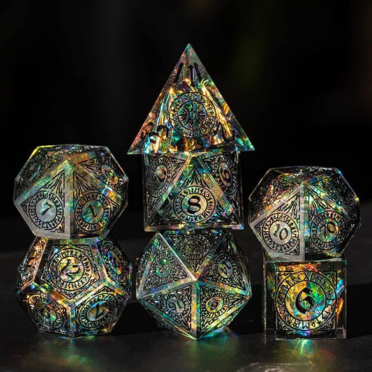 Cusdie Sharp Edges Dice DND, 7 PCs D&D Dice, Handcrafted Polyhedral Dice Set, for Role Playing Game Pathfinder (Black Pattern)