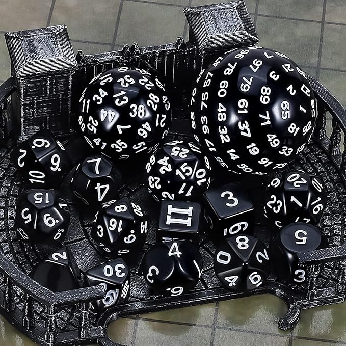 CiaraQ DND Polyhedral Dice Set (15pcs) D4-D100 Game Dice with Dice Bag for Dungeons and Dragons Role Playing Table Games (Black & White)