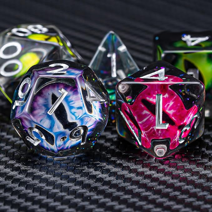 DND Resin Eyes Dice Set, Red D&D Polyhedral Dice for Dungeons and Dragons RPG, MTG Role Playing Games D and D Dice 7pc D20 D12 D10 D8 D6 D4