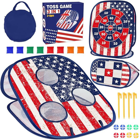 Bean Bag Toss Game for Kids 3 in 1 Carnival Cornhole Game Set,Sticky Ball Toss,Tic Tac Toe,Toddlers Outdoor Lawn Toys for Family Activities Gifts for 3 4 5 6 Year Old Boys Birthday Christmas