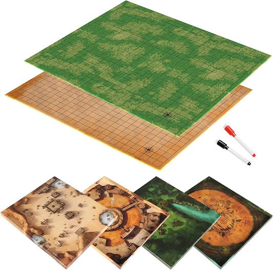 CZYY DND Foldable Mat Dry Erase TTRPG Map Grassland & Desert Two-Sided Cardboard Terrain 27x23 Inches with Square Grid - Portable, Reusable Game Board for D&D, Pathfinder and Tabletop RPGs (Style A)