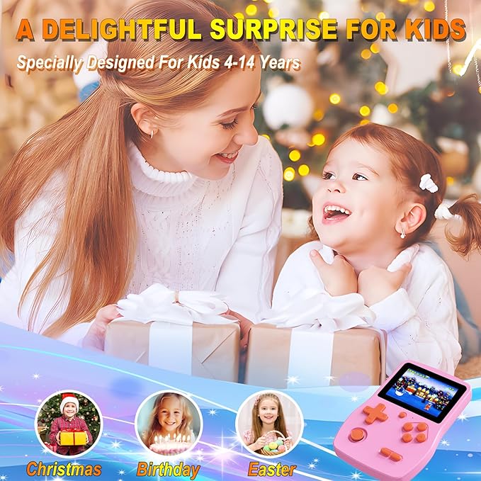 32 Bit Handheld Games for Kids,3.0'' IPS Screen and Built in 139 Video Games,Rechargeable Portable Electronic Gaming System Toys for Ages 4-14,Boys Girls Xmas Birthday Gift (Pink)