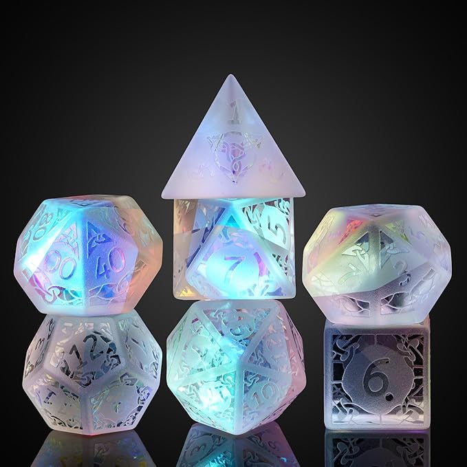 UDIXI Prism Glass DND Dice Set, 7PCS Frosted Glass Dice Rainbow Glass D and D Dice for Dungeons and Dragons Table Games D&D (Sandblasted Prism Glass)