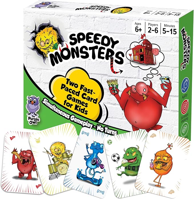 Speedy Monsters - Kids Card Games Ages 4-8, 8-12, Fun, Matching Card Games for Kids 8-12. Speed Color Monster Game, Fast Paced Board Game for Boys and Girls, Fun for Family Night, 2-6 Players