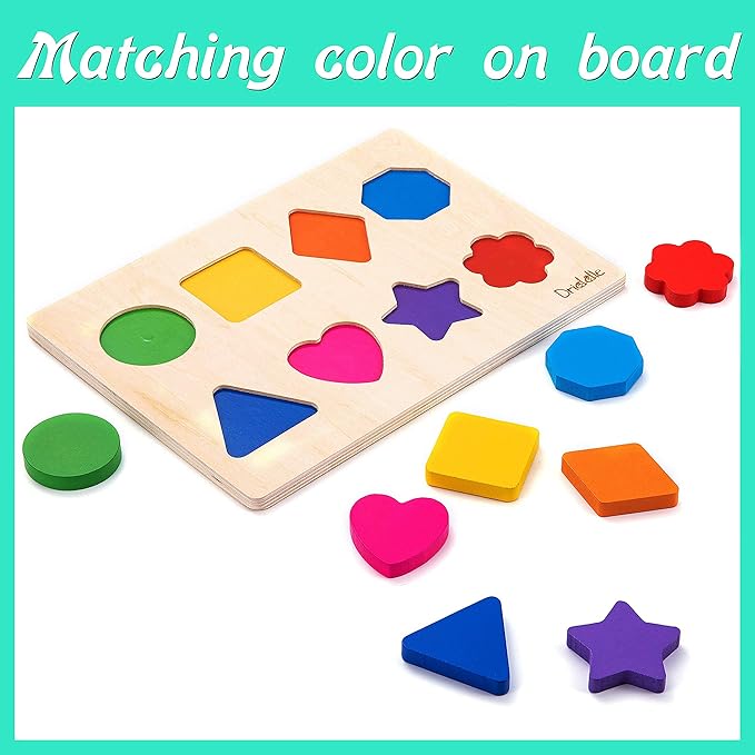 Magnetic Wooden Educational Shape Puzzle - Learn Colors & Shape Recognition Toy – Toddler Preschool Game – Kids Montessori Education