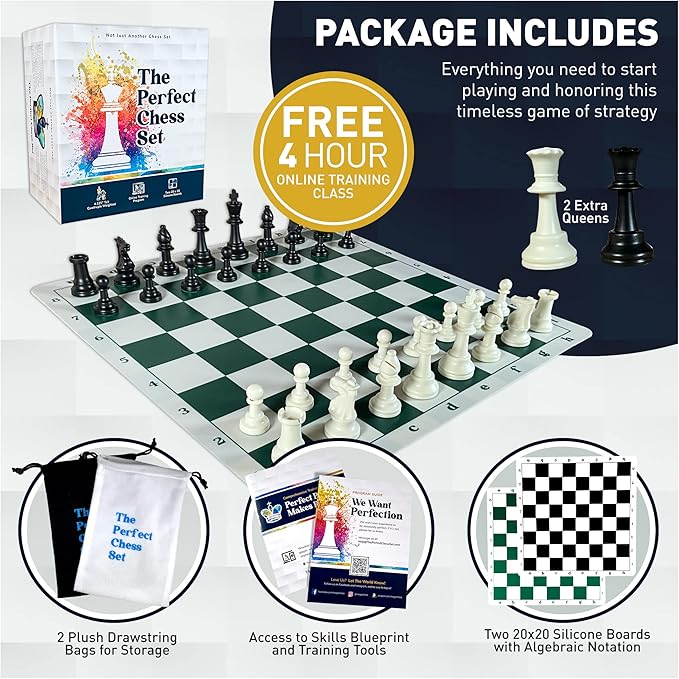 MegaChess Staunton Triple Weighted Chess Set - 3.8" King, 2 Boards, 34 Pieces, Over 2 lbs, Ages 8+