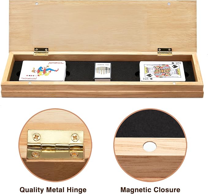 Vamslove Magnetic Cribbage Board 15'' Wooden Folding 3 Track Game Set, w/Instruction, Storage Slots for 2 Playing Cards/Pegs, Card Games for Travel Family Night
